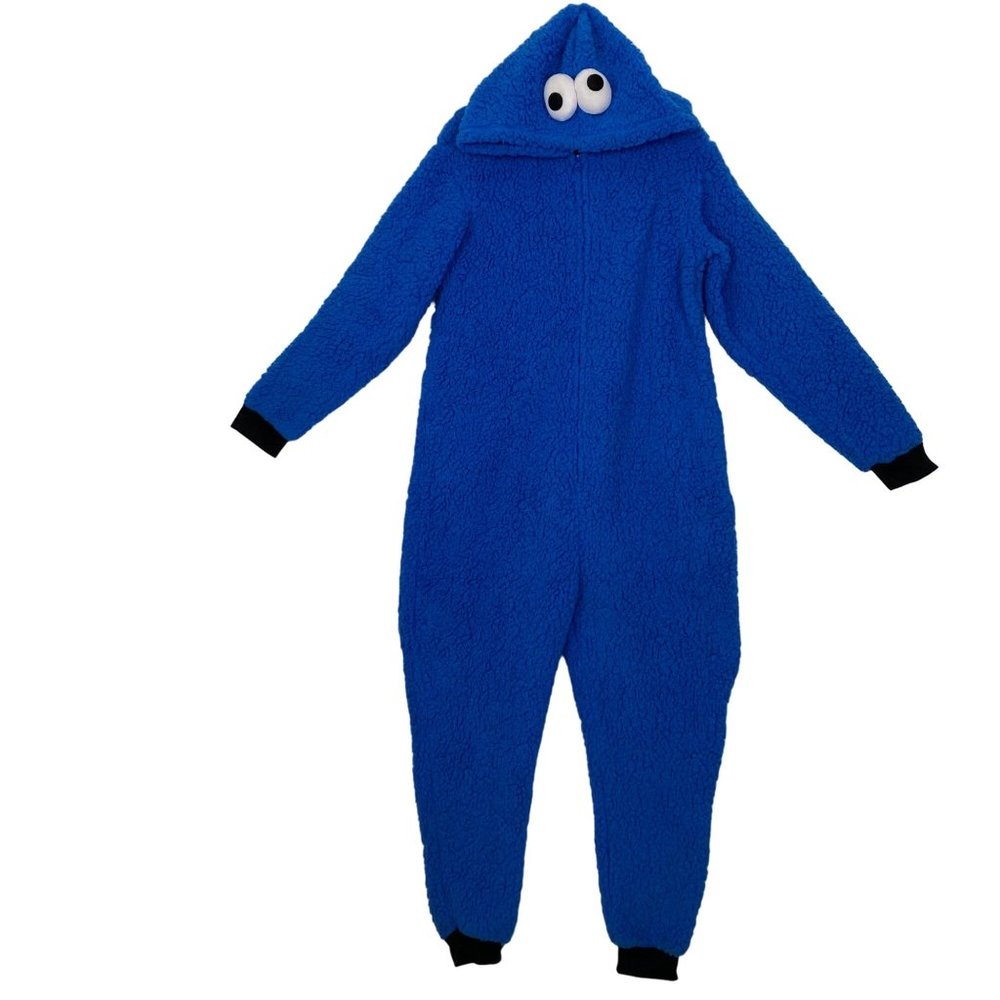 Cookie Monster Sherpa pajama Costume Adult S / M Spirit Halloween Sesame Street